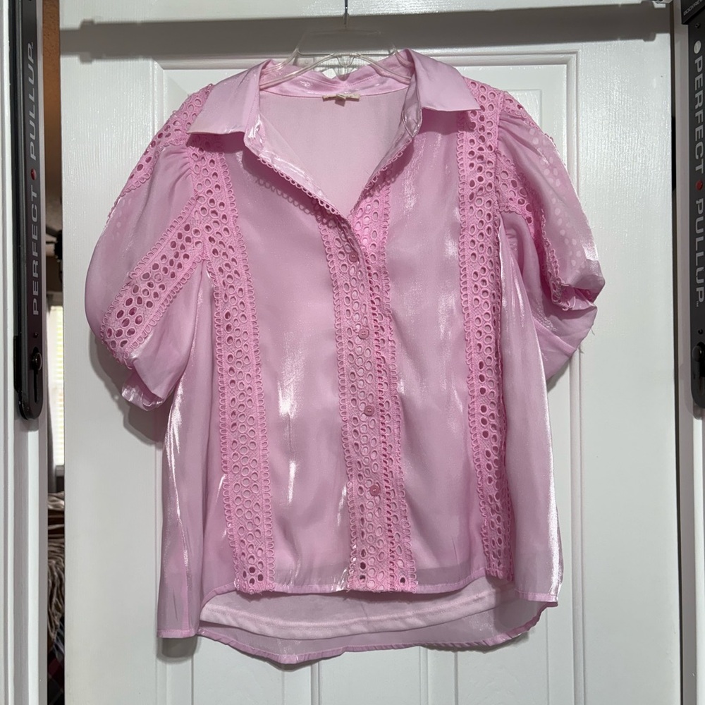 Light Pink Blouse With Eyelet Lace